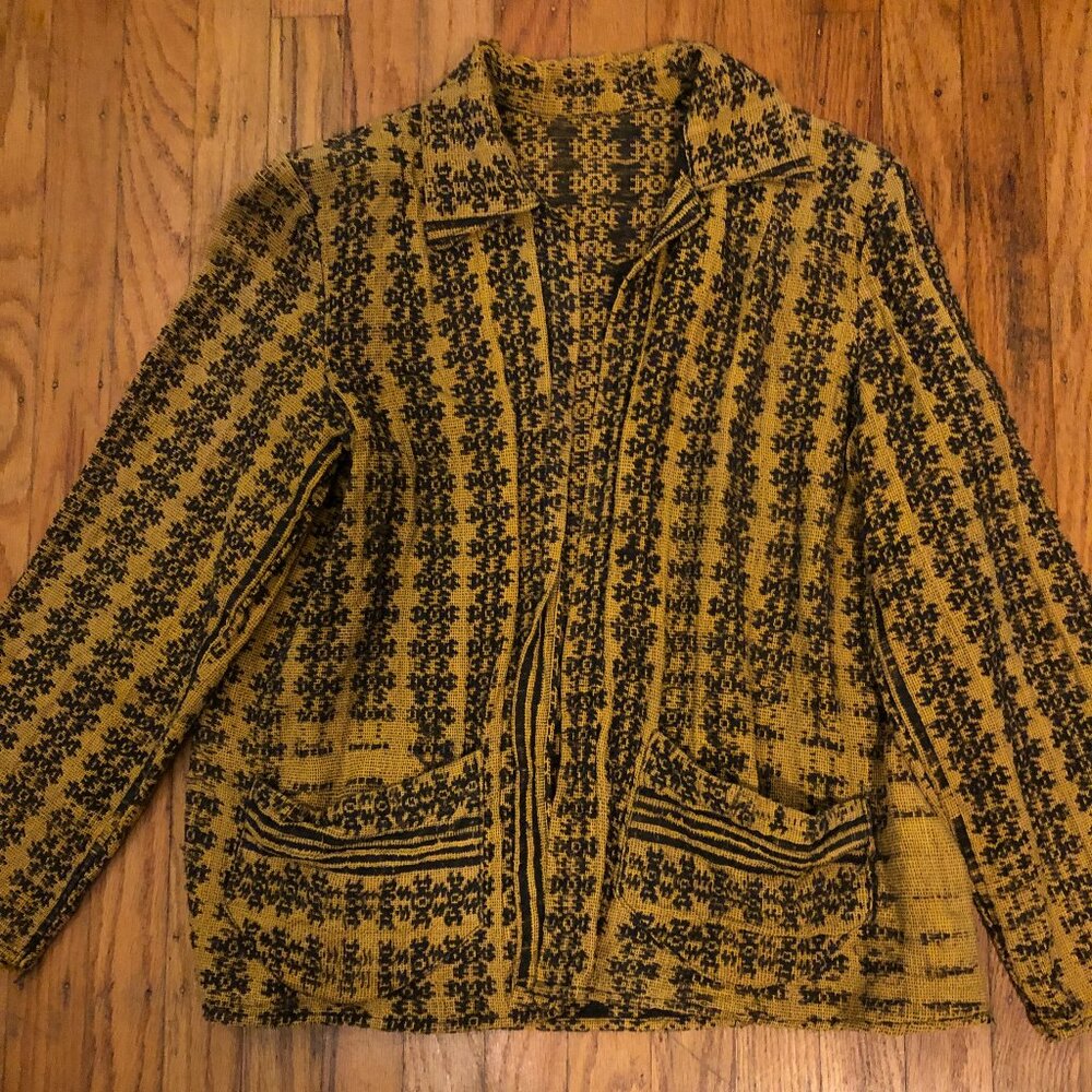 Vintage Yellow & Black Woven Bohemian Blazer